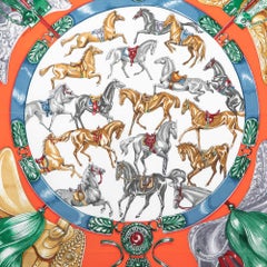 Hermes Caramel/Rouge Cavalcades Silk Scarf