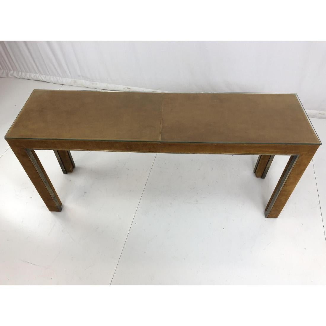 Hermès Caramel Suede & Bronze Console Table Guido Faleschini I4 Mariani for Pace In Good Condition In Brooklyn, NY