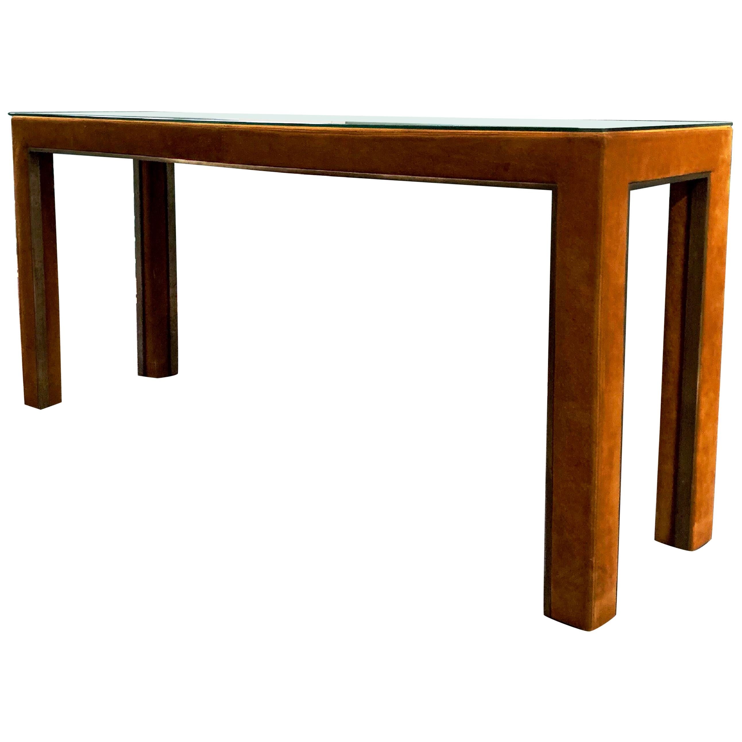 Hermès Caramel Suede & Bronze Console Table Guido Faleschini I4 Mariani for Pace