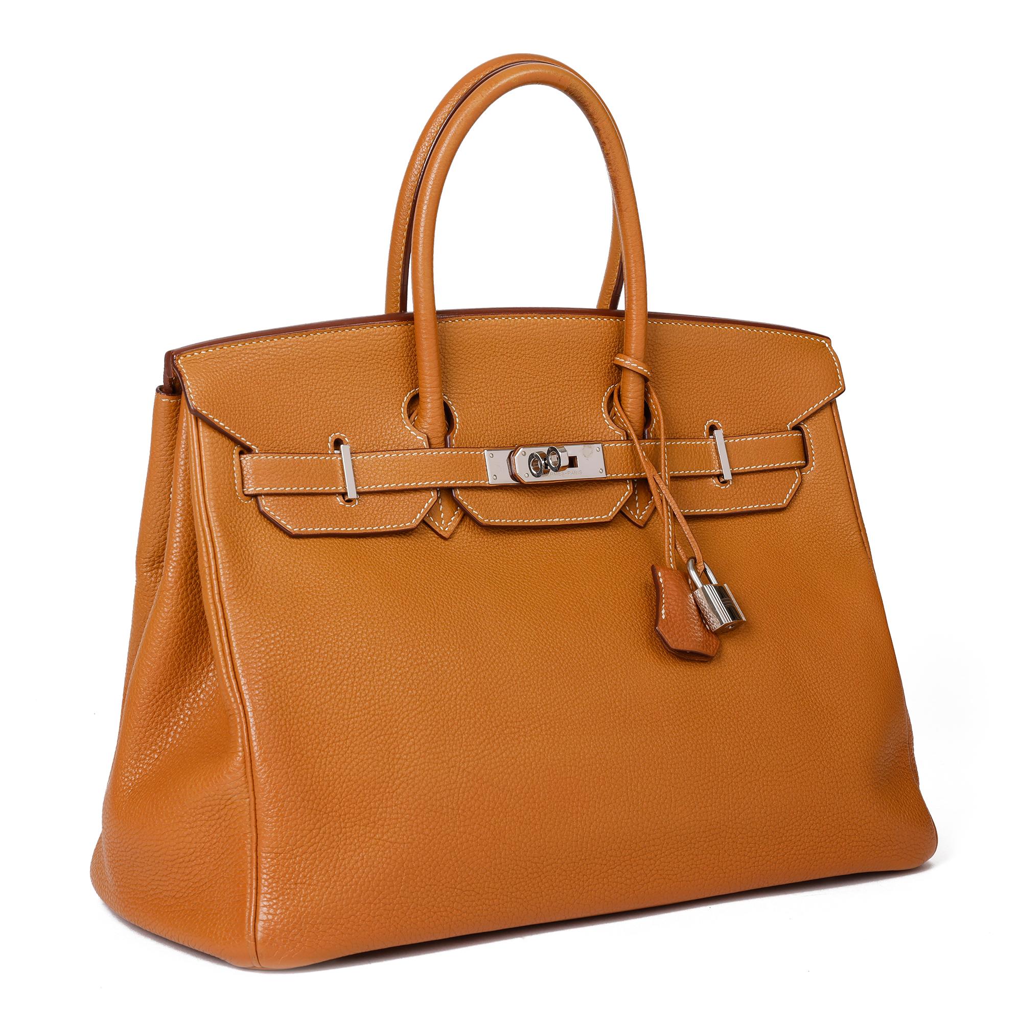 HERMÈS
Caramel Togo Leather Birkin 35cm

Xupes Reference: CB347
Serial Number: [K]
Age (Circa): 2007
Accompanied By: Hermès Box, Dust Bag, Lock, Keys, Clochette, Raincover 
Authenticity Details: Date Stamp (Made in France)
Gender: Ladies
Type: