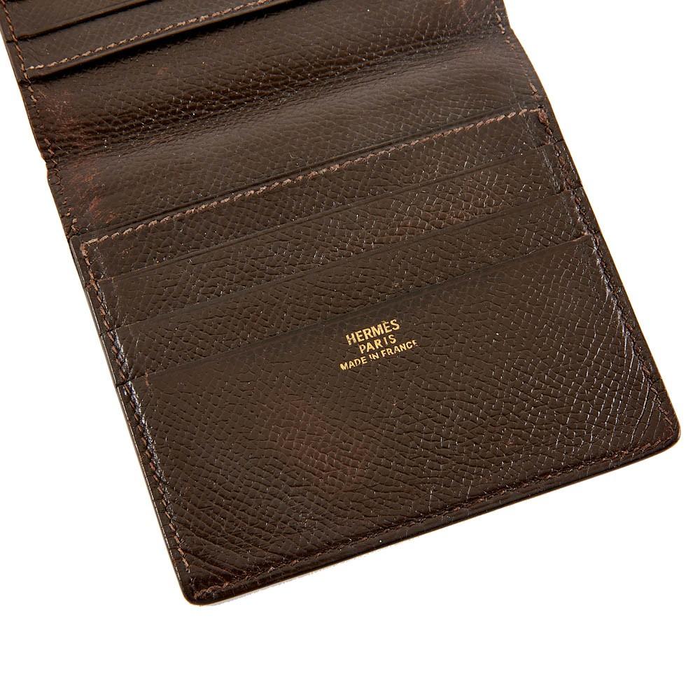 Black HERMES Card holder in Dark Brown Leather