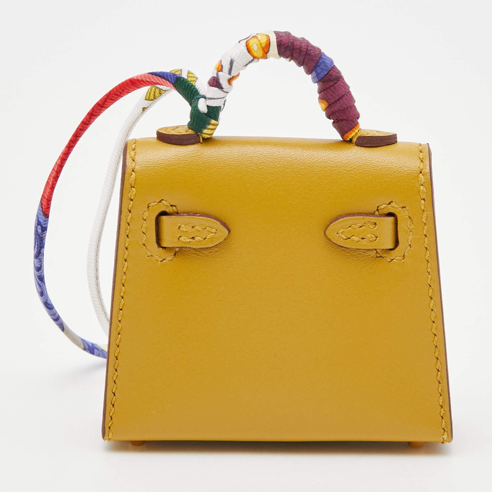 Women's Hermes Cardamome Tadelakt Leather Mini Kelly Twilly Bag Charm