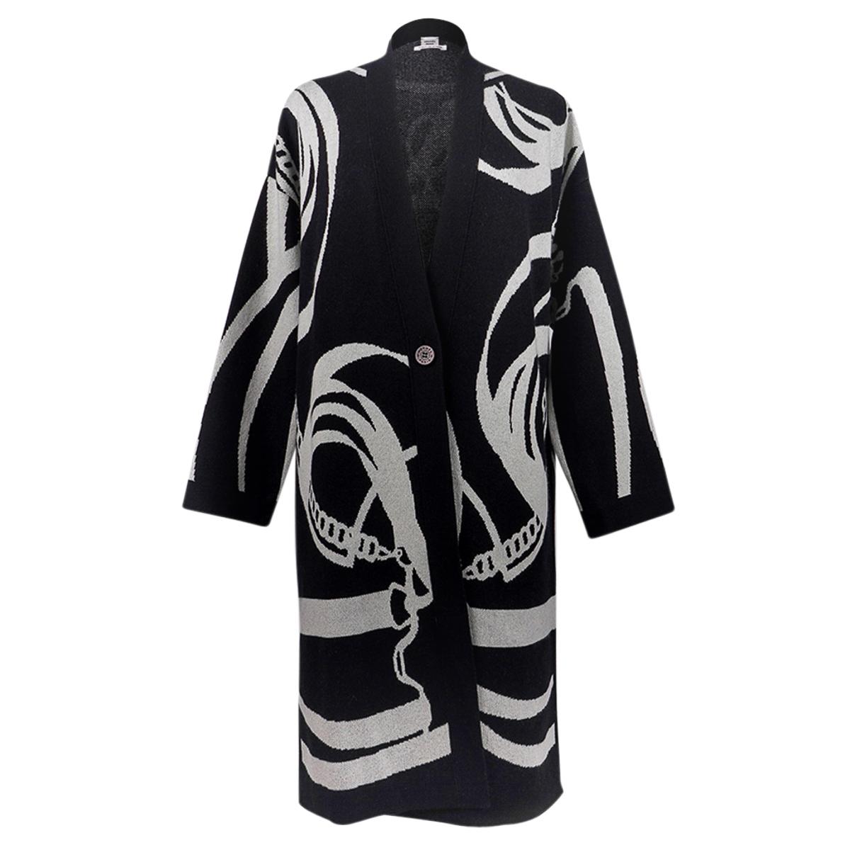 Hermes Cardigan Coat Promenade du Matin Black / White Cashmere 34 / 6 For Sale