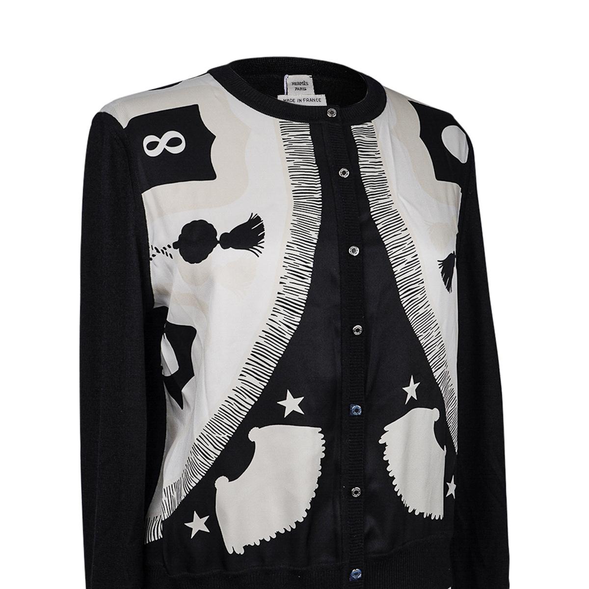 Hermes Poste et Cavalerie Cardigan Court Twillaine Black and White 42 For Sale 1