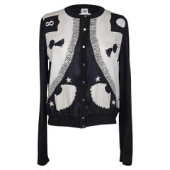 Hermes Poste et Cavalerie Cardigan Court Twillaine Noir et blanc 42