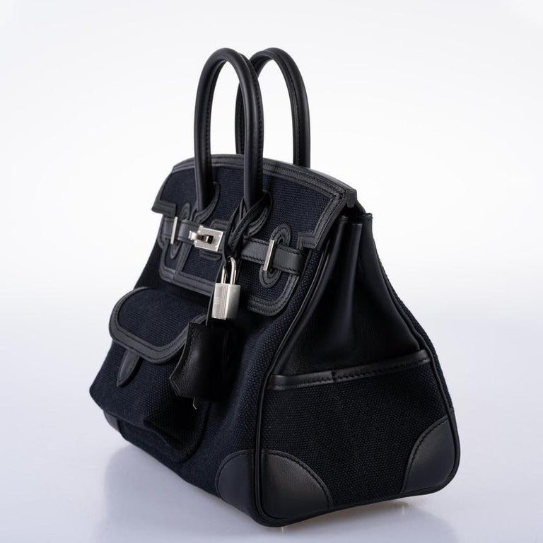 Hermès Cargo Birkin 25 Black Swift and Toile Canvas with Palladium Hardware  Bag For Sale at 1stDibs