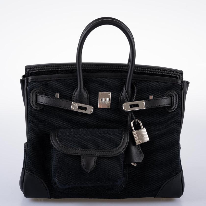 Herm s Cargo Birkin 25 Black Swift and Toile Canvas with Palladium