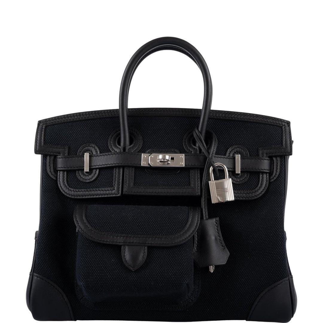 Hermès Cargo Birkin 25 Sac en toile Swift et Toile noire avec quincaillerie  Palladium En vente sur 1stDibs