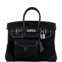 Hermès Cargo Birkin 25 Black Swift and Toile Canvas with Palladium Hardware Bag