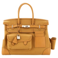HERMÈS NEW Birkin 25 Cargo Yellow Taupe Toile Swift Leather Top Handle Tote  Bag For Sale at 1stDibs
