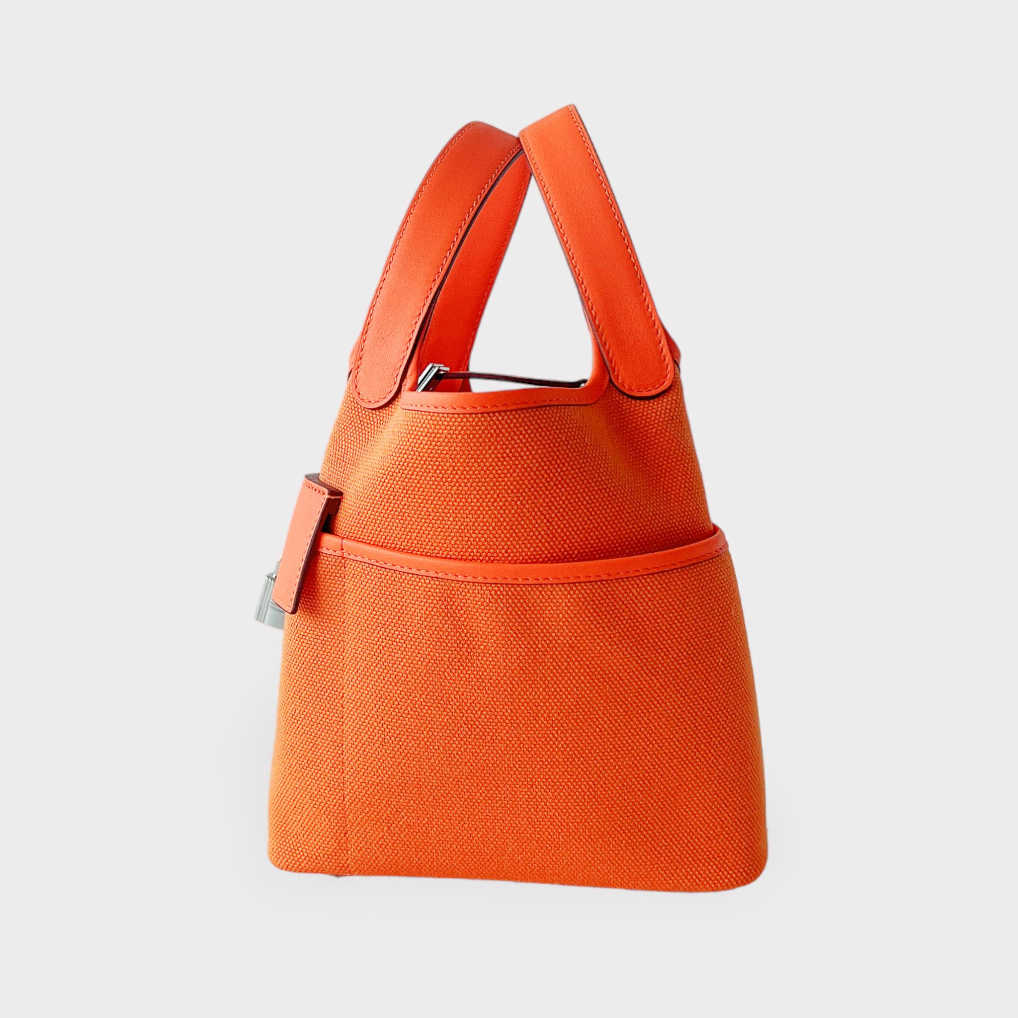 Women's Hermes Cargo Picotin Lock Bag 18 In Orange With Palladium Hardware