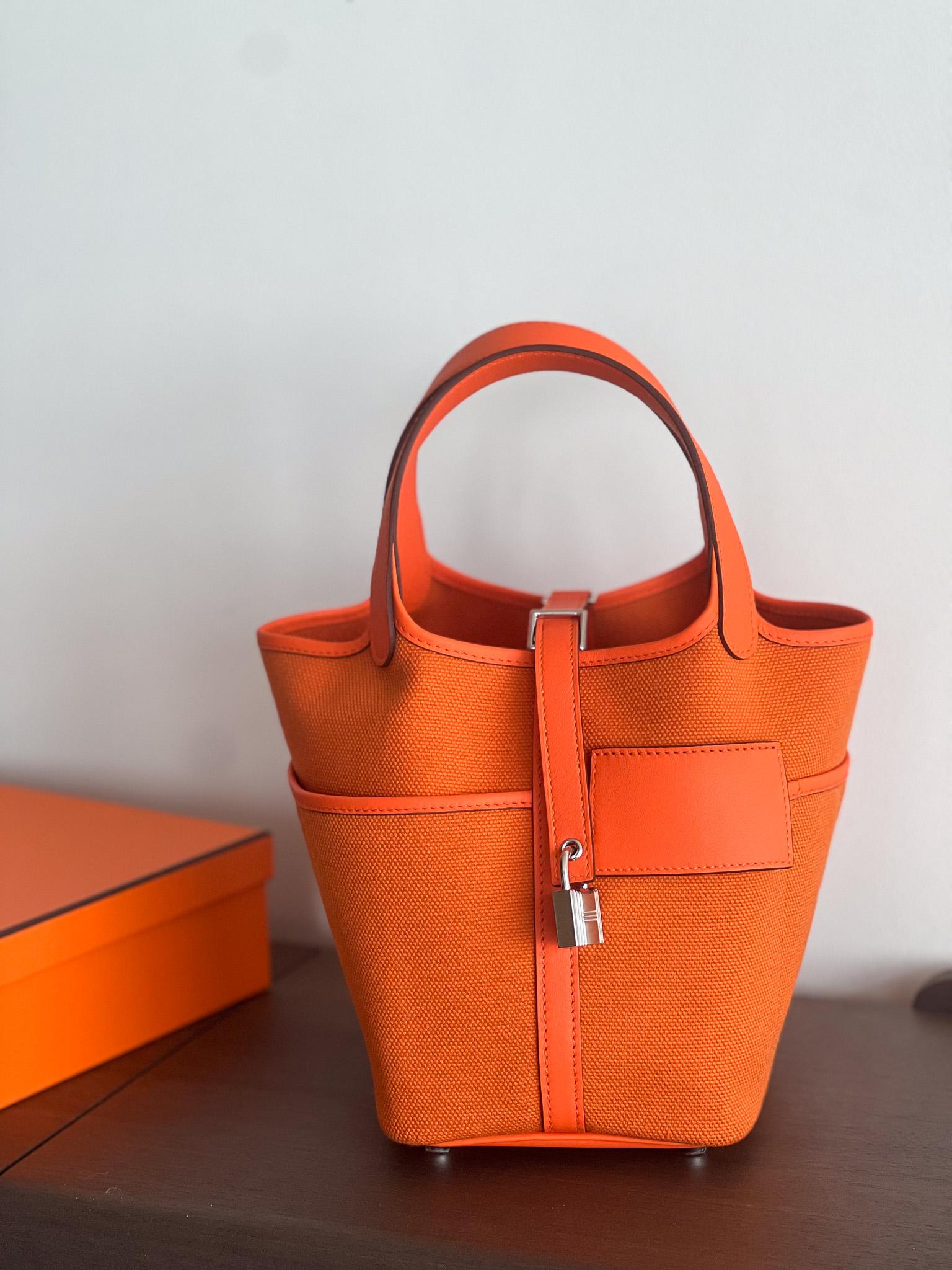 Hermes Cargo Picotin Lock Bag 18 In Orange With Palladium Hardware 3