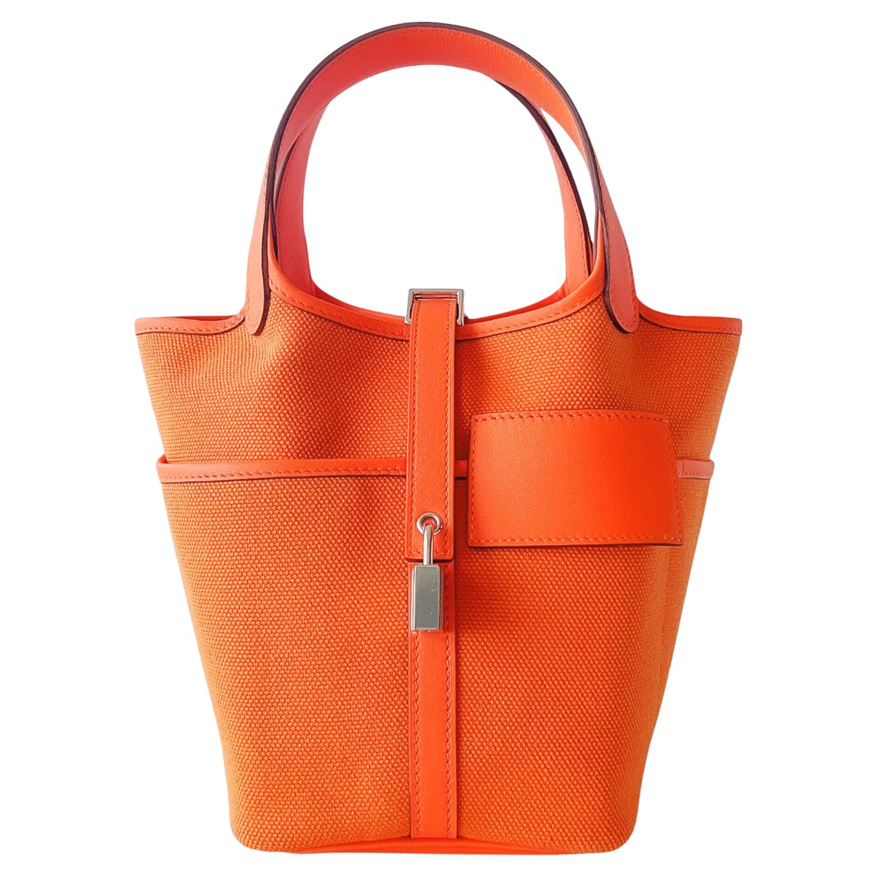 Hermes Cargo Picotin Lock Bag 18 In Orange With Palladium Hardware For