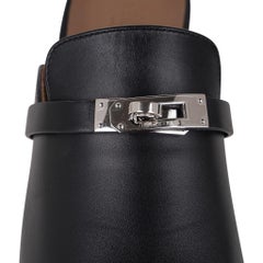 Hermes Carlotta Mules Black Calfskin Palladium Kelly Buckle 39 / 9