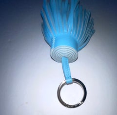 Hermes Carmen Key Ring Leather Charm Blue Ciel