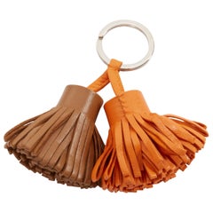 HERMES Carmen Uno Dos brown orange double tassel silver ring bag charm