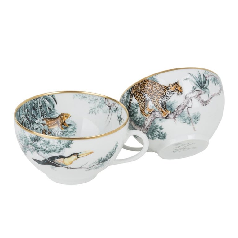 Hermes D'Equateur Breakfast Cup and Saucer Porcelain Set of 2 at 1stDibs