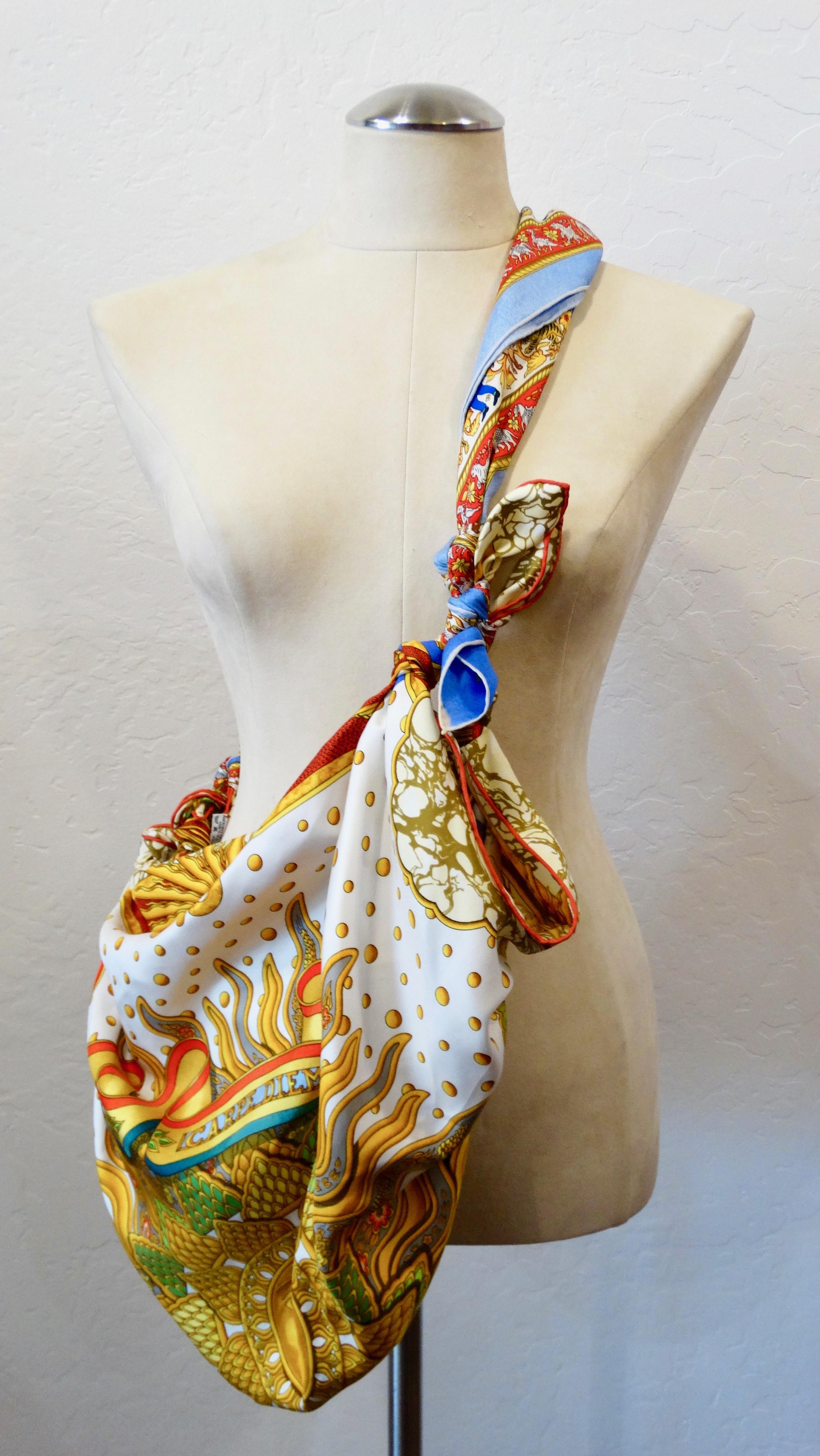 Hermes Carpe Diem & Chasse en Inda Silk Scarf Bag  In Good Condition In Scottsdale, AZ