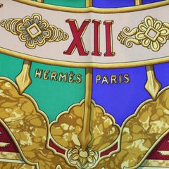 Hermès "Carpe Diem" Contrasting Hem Silk Twill 90cm Scarf by Joachim Metz, 2005.