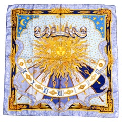 Hermes "Carpe Diem" Purple Printed Sun Motif Silk Scarf