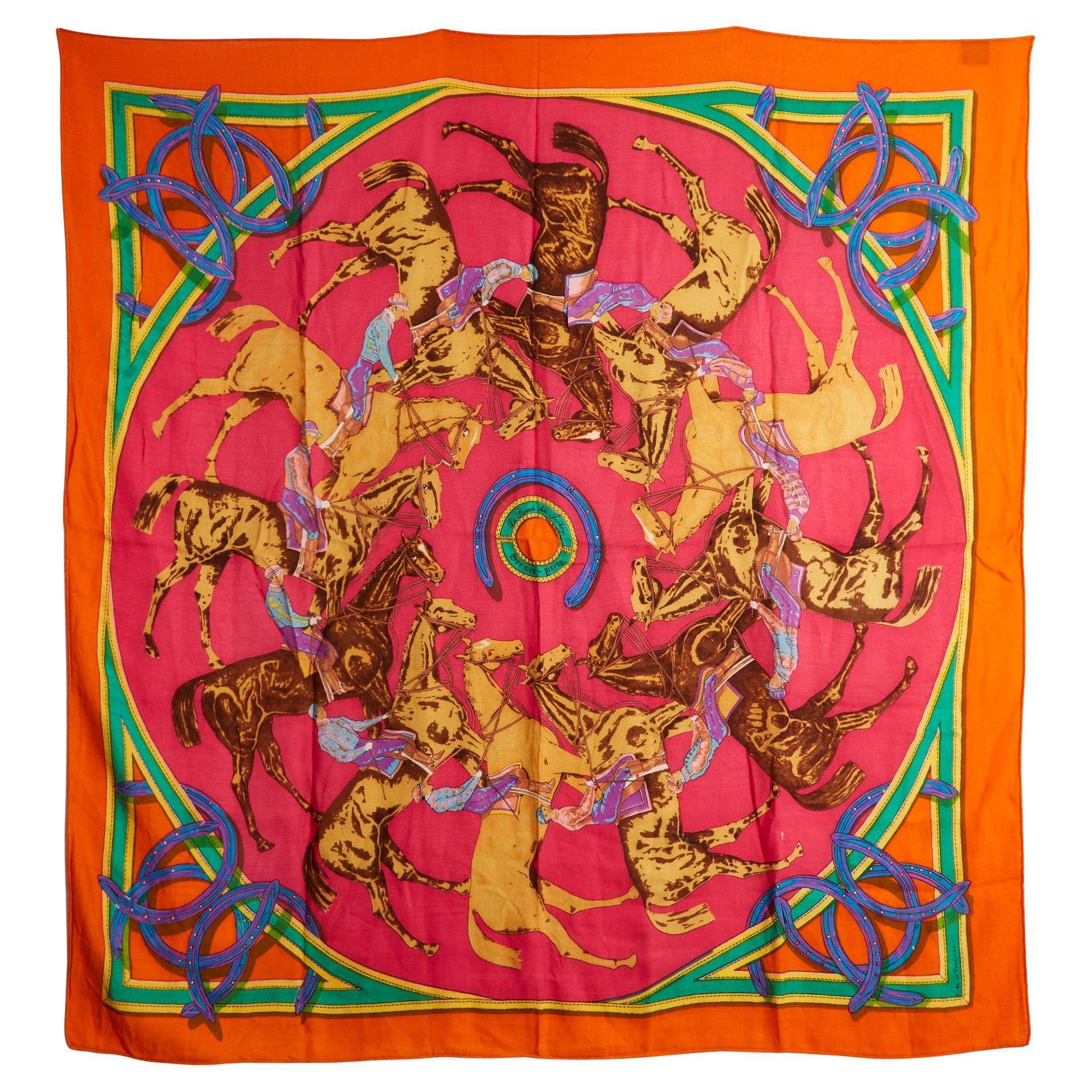 Hermès Carré 140 Ronde des Jockeys Cashmere Silk Scarf Shawl Carre Hermes