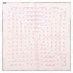 Hermès Carré 45 Horse Rider  Silk  Scarf White x Pink