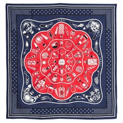 Hermès Carrs 55 Foulard Bandana Les Flacons Marine Rouge Soie Foulard Pristine