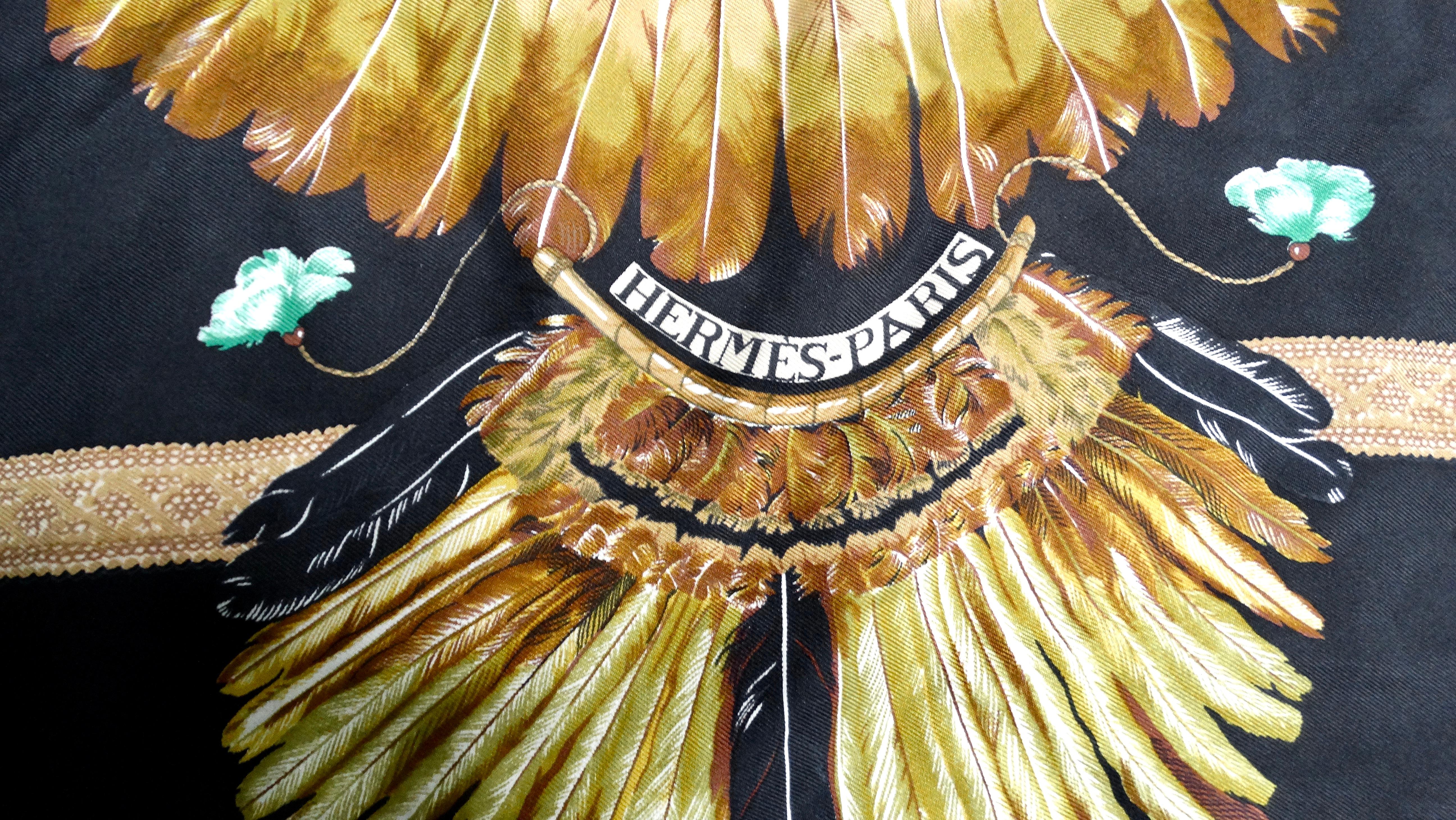 Hermes Carre 90 Brazil Feather Print Silk Scarf In Good Condition For Sale In Scottsdale, AZ