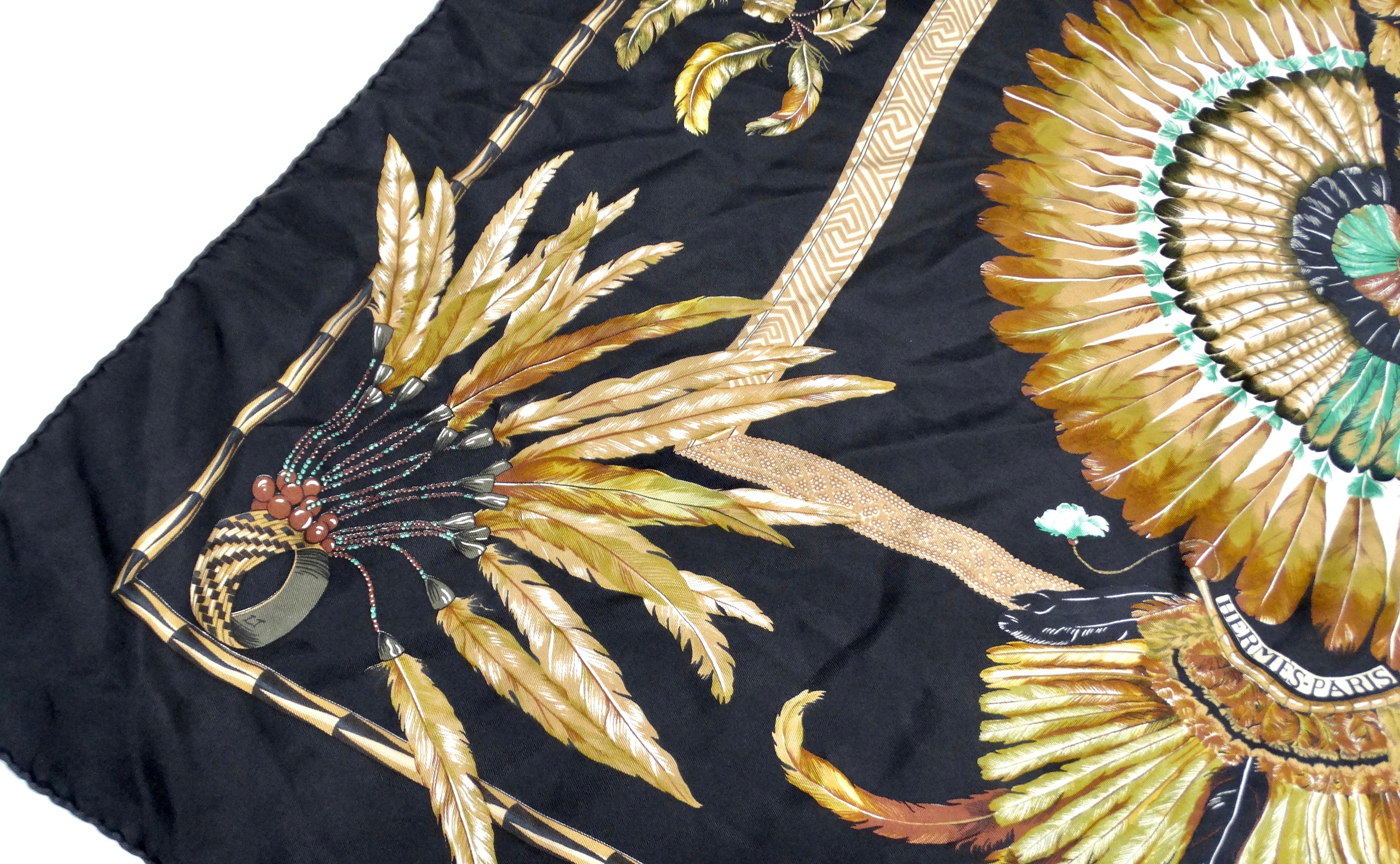 Hermes Carre 90 Brazil Feather Print Silk Scarf For Sale 1