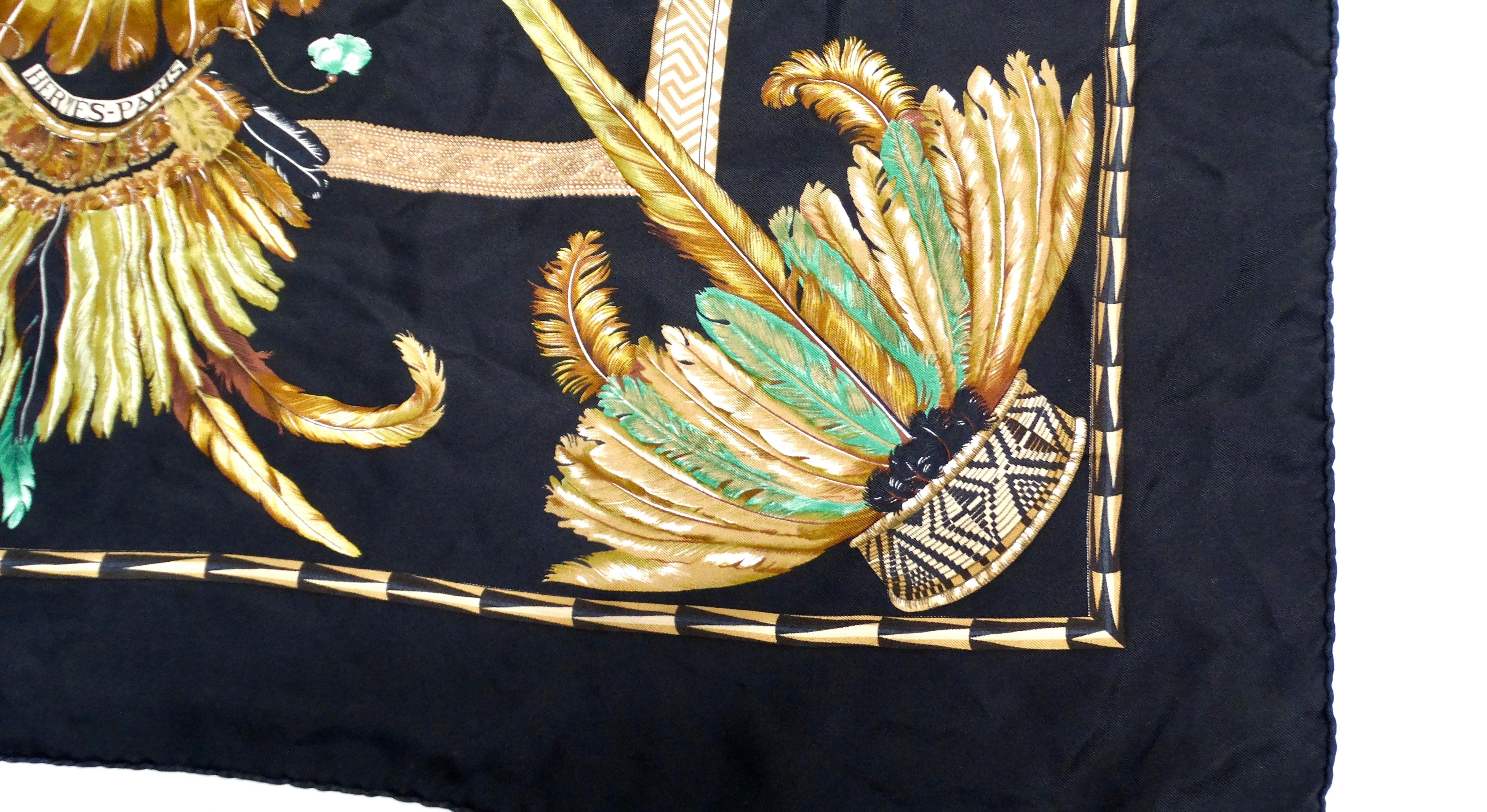 Hermes Carre 90 Brazil Feather Print Silk Scarf For Sale 2