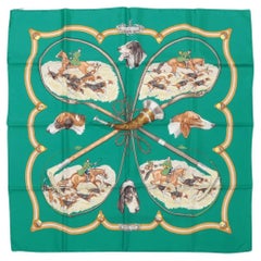 Hermès Carré 90 Chiens Au Rapport Hounds Scarf Green