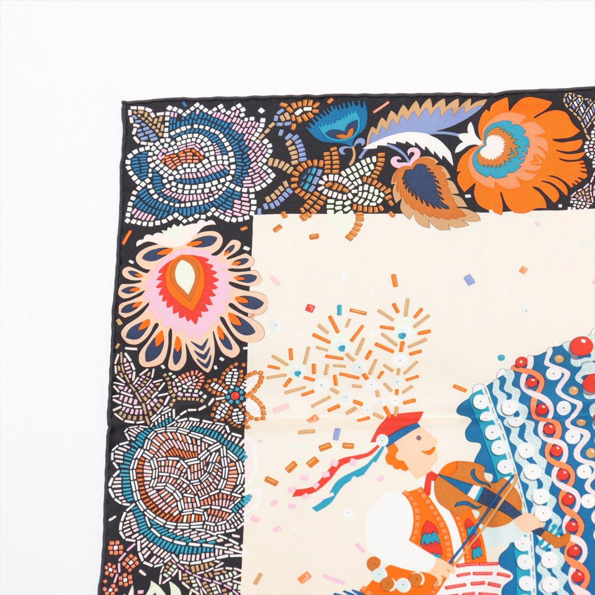Gray Hermès Carré 90 Costume de Fete Silk Scarf White
