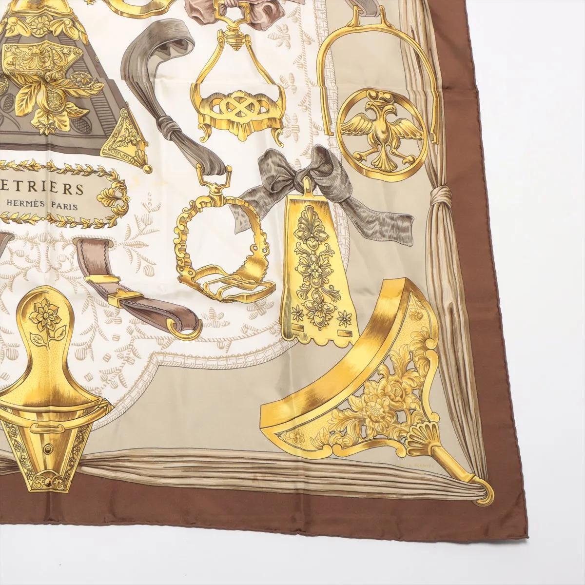 De las mujeres Hermès Carré 90 d'Etriers Pañuelo Estribo Seda Marrón en venta