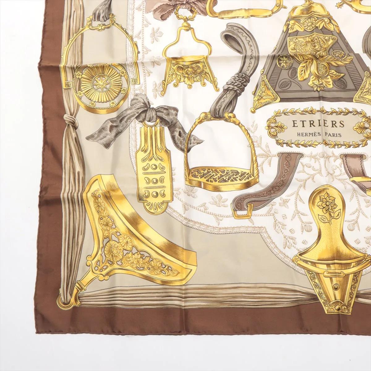 Hermès Carré 90 d'Etriers Pañuelo Estribo Seda Marrón en venta 1