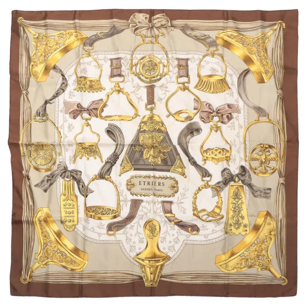 Hermès Carré 90 d'Etriers Pañuelo Estribo Seda Marrón en venta