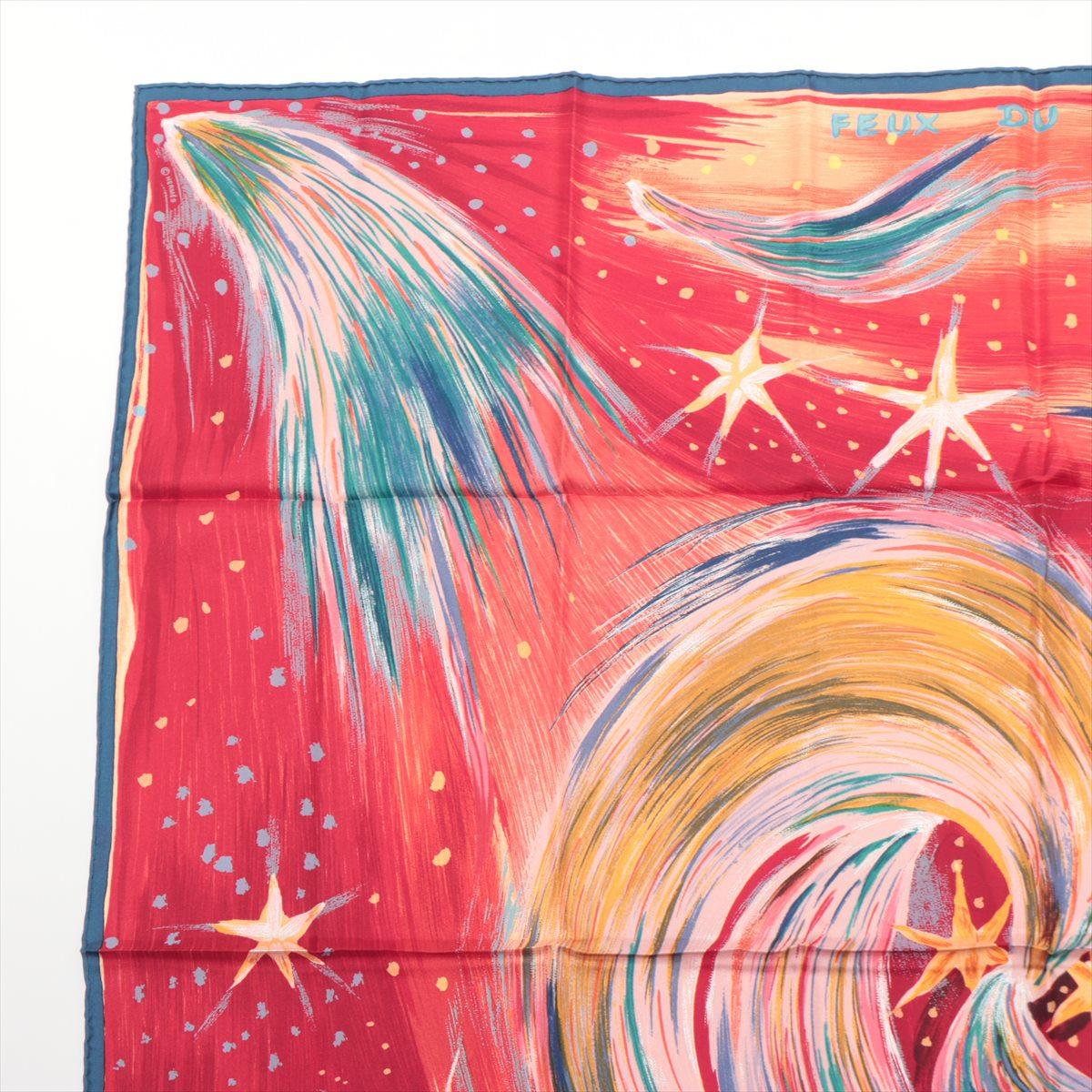 Hermès Carré 90 Feux Du Ciel Scarf Red In Good Condition In Humacao, PR