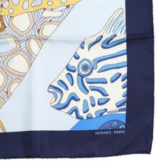 Hermès Carré 90 Grands Fonds Detail 2001 Navy Silk twill carre Scarf Hermes Box
