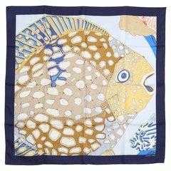 Hermès Carré 90 Grands Fonds Detail 2001 Navy Silk twill carre Scarf Hermes Box