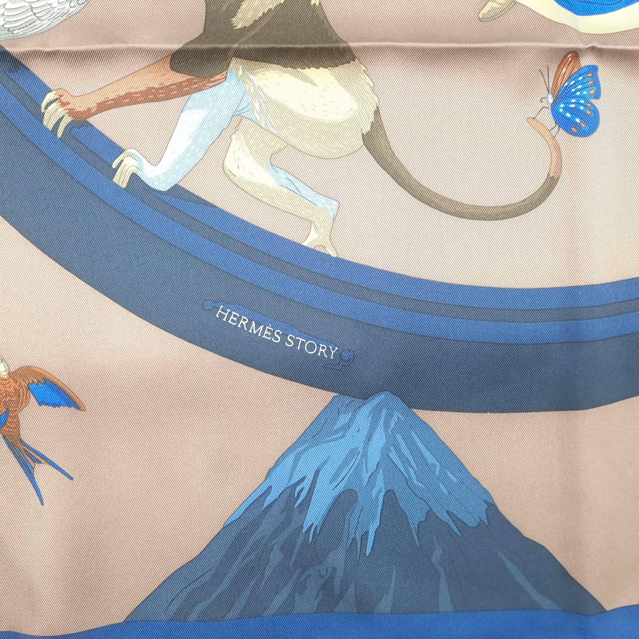 Hermes Carré 90 Hermès Story Marron Glacé / Bleu Nuit / Pétrole Silk 1