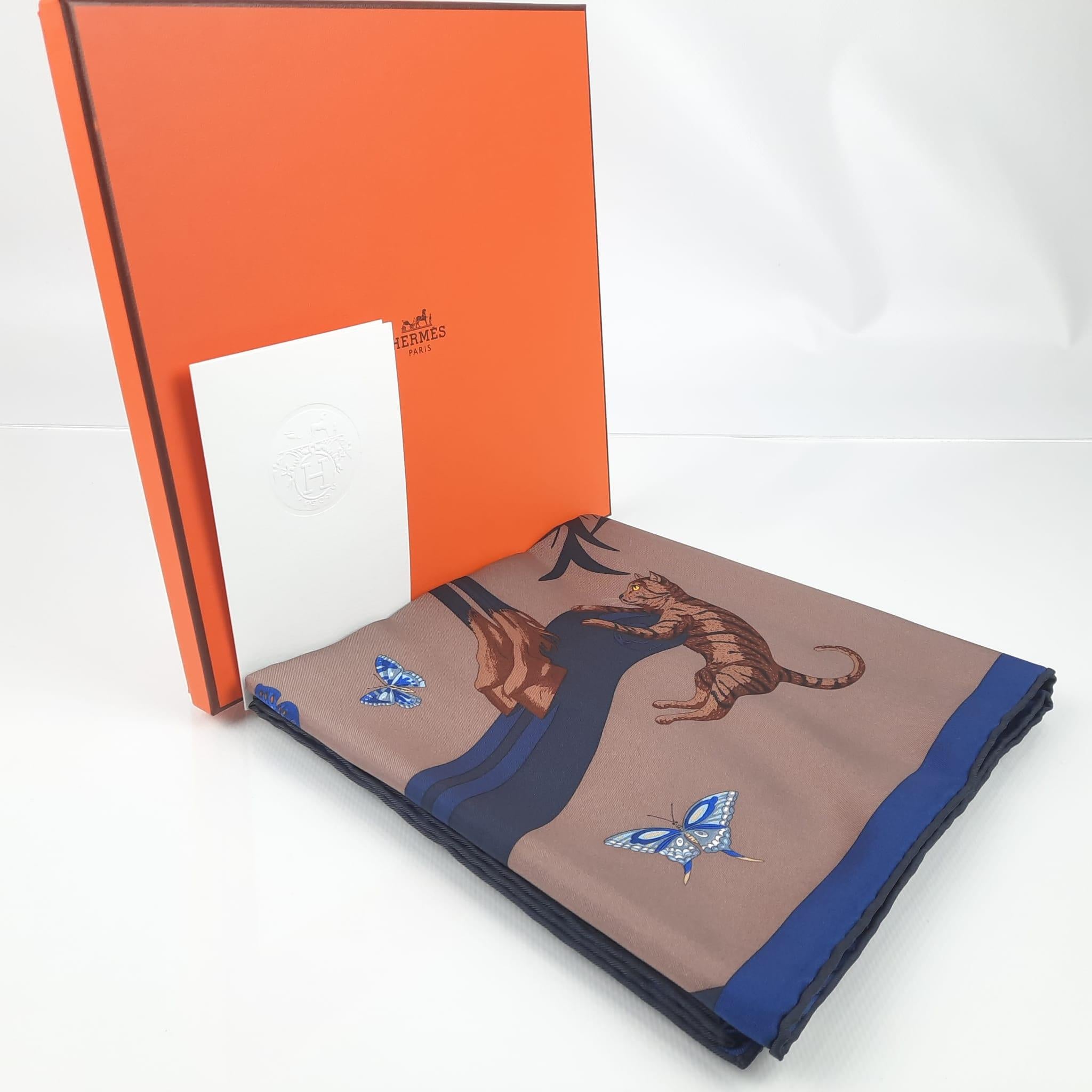 Hermes Carré 90 Hermès Story Marron Glacé / Bleu Nuit / Pétrole Silk 3