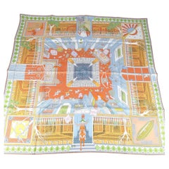 Hermes Carré 90 Objects of Curiosity Potiron / Vert / Bleu Glacier Silk