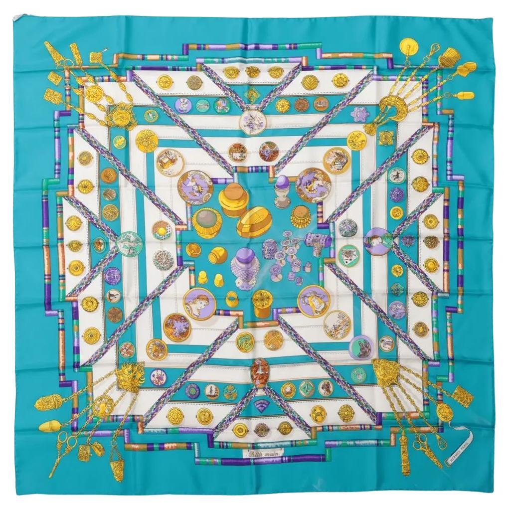 Hermès Carré 90 Petite Main Silk Scarf Blue For Sale