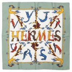 Hermès Carré Animal Alphabets Scarf White x Green