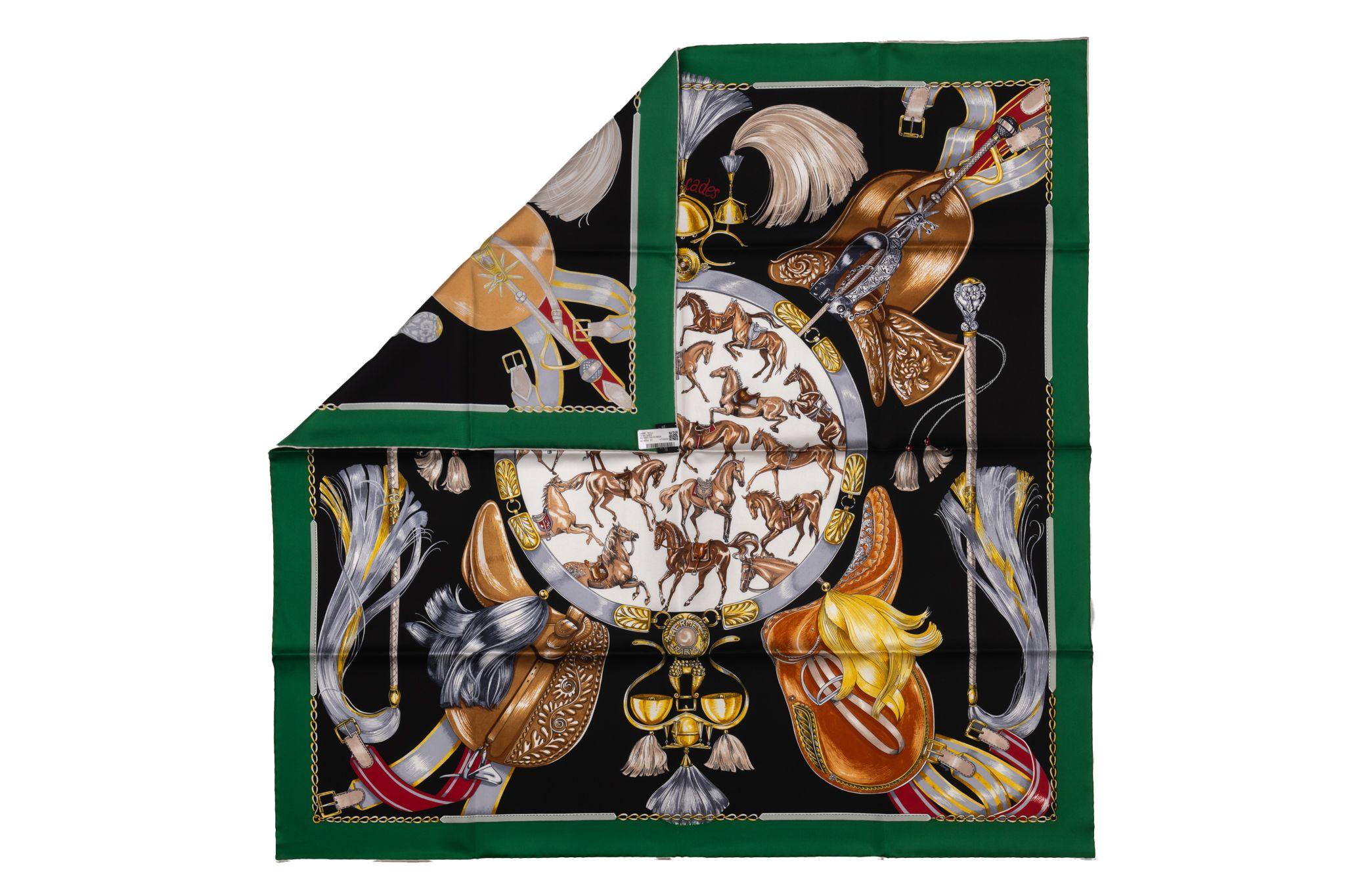 Black Hermes Carre Caval Cades Silk Scarf NIB For Sale