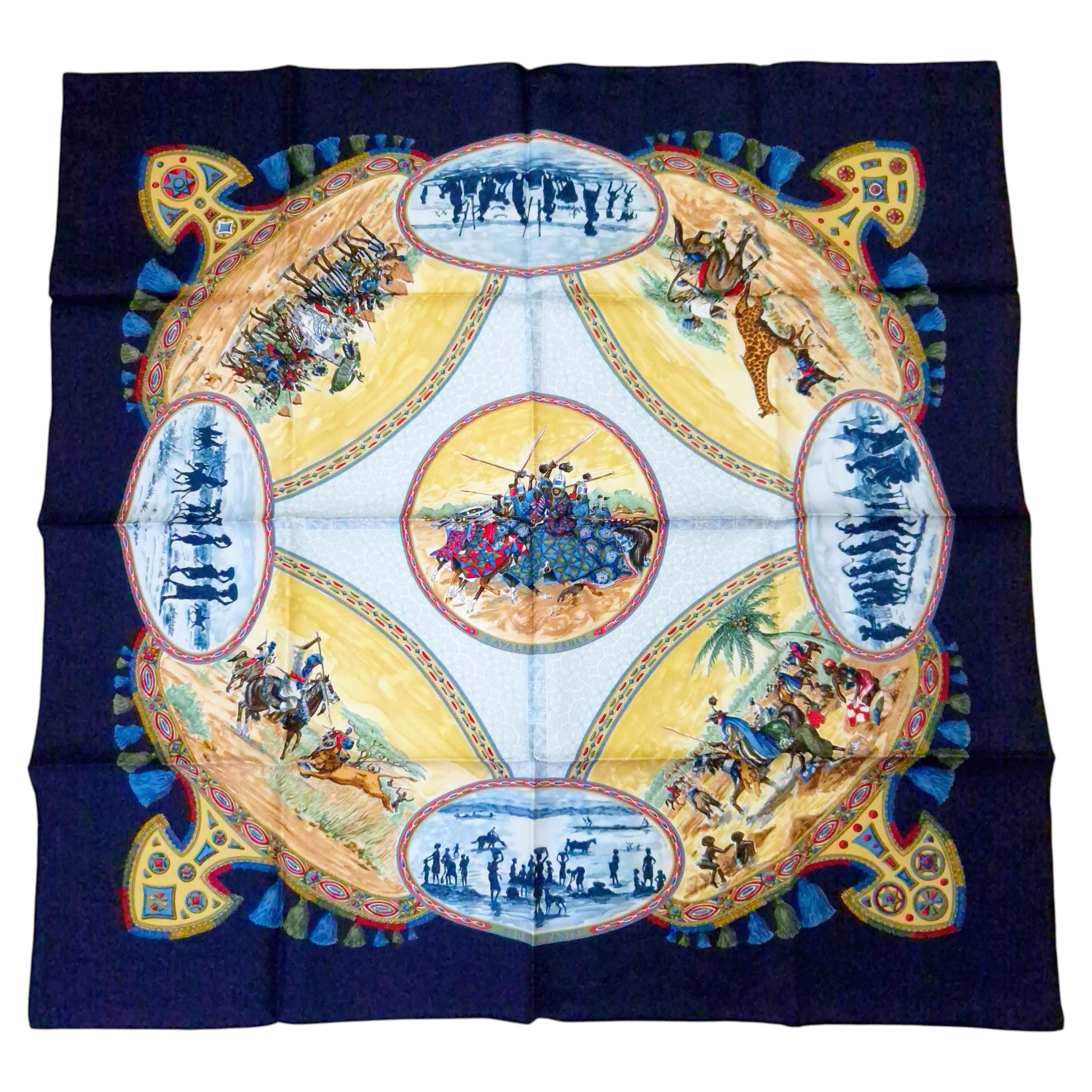 Hermès carré "Cavalier Peuls" Jean de Fougerolle, foulard in seta vintage 1993