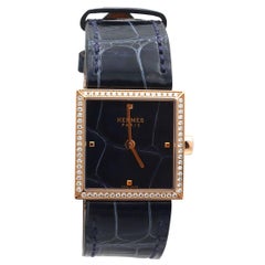 Hermès Carré Cuir Rose Gold Diamant Damenuhr