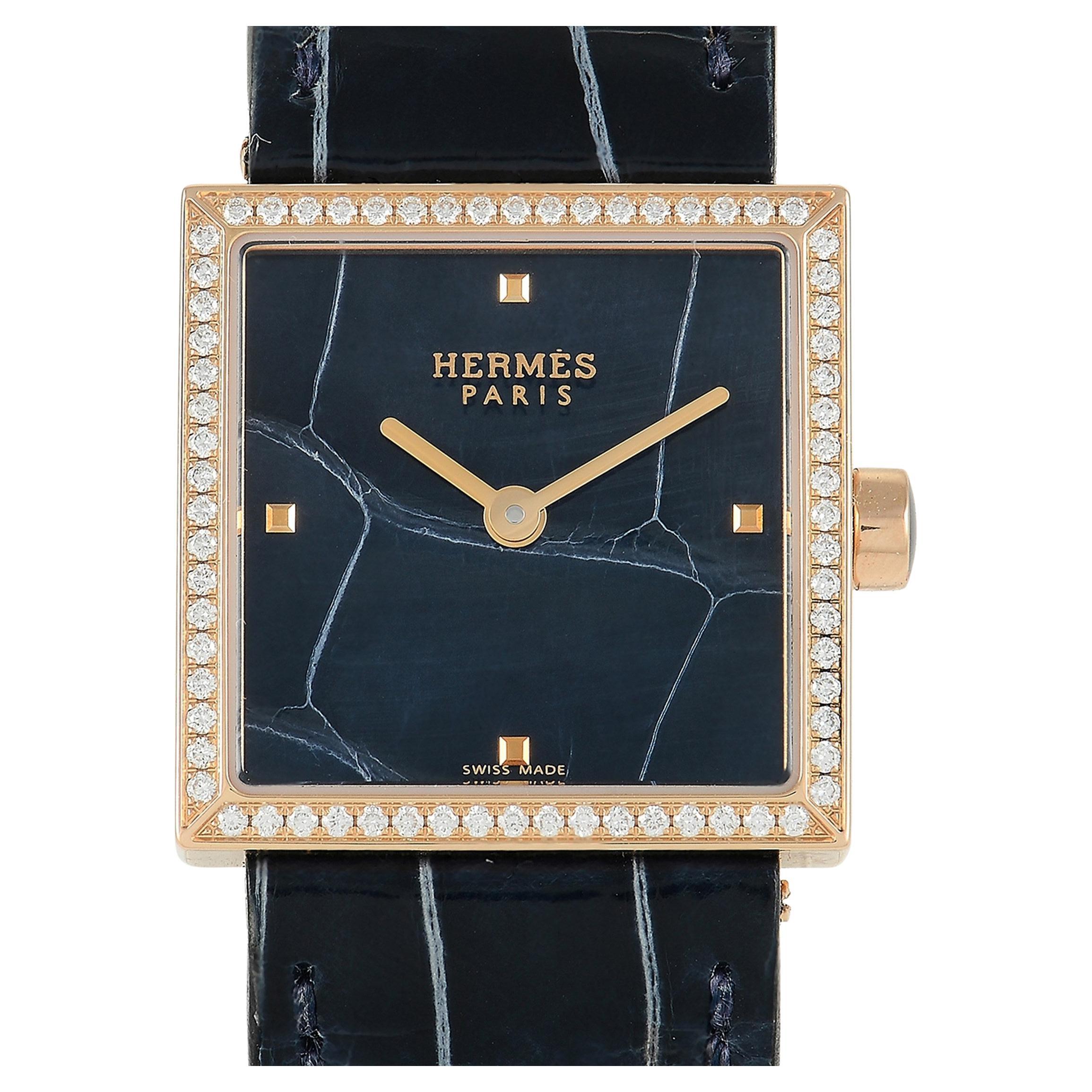 Hermès Carré Cuir Rose Gold Diamond Ladies Watch