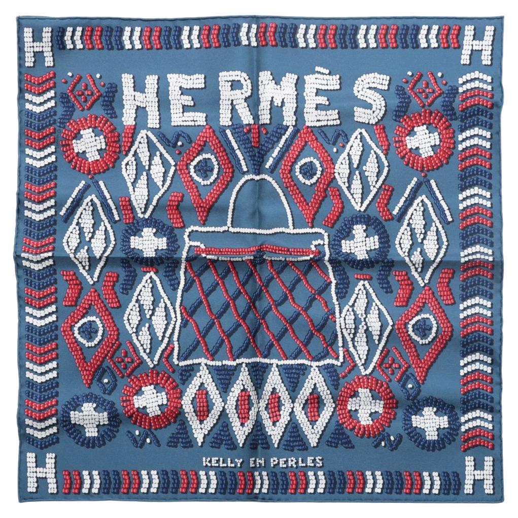 Hermès Carré Kelly En Perles Blue Jean x Red For Sale
