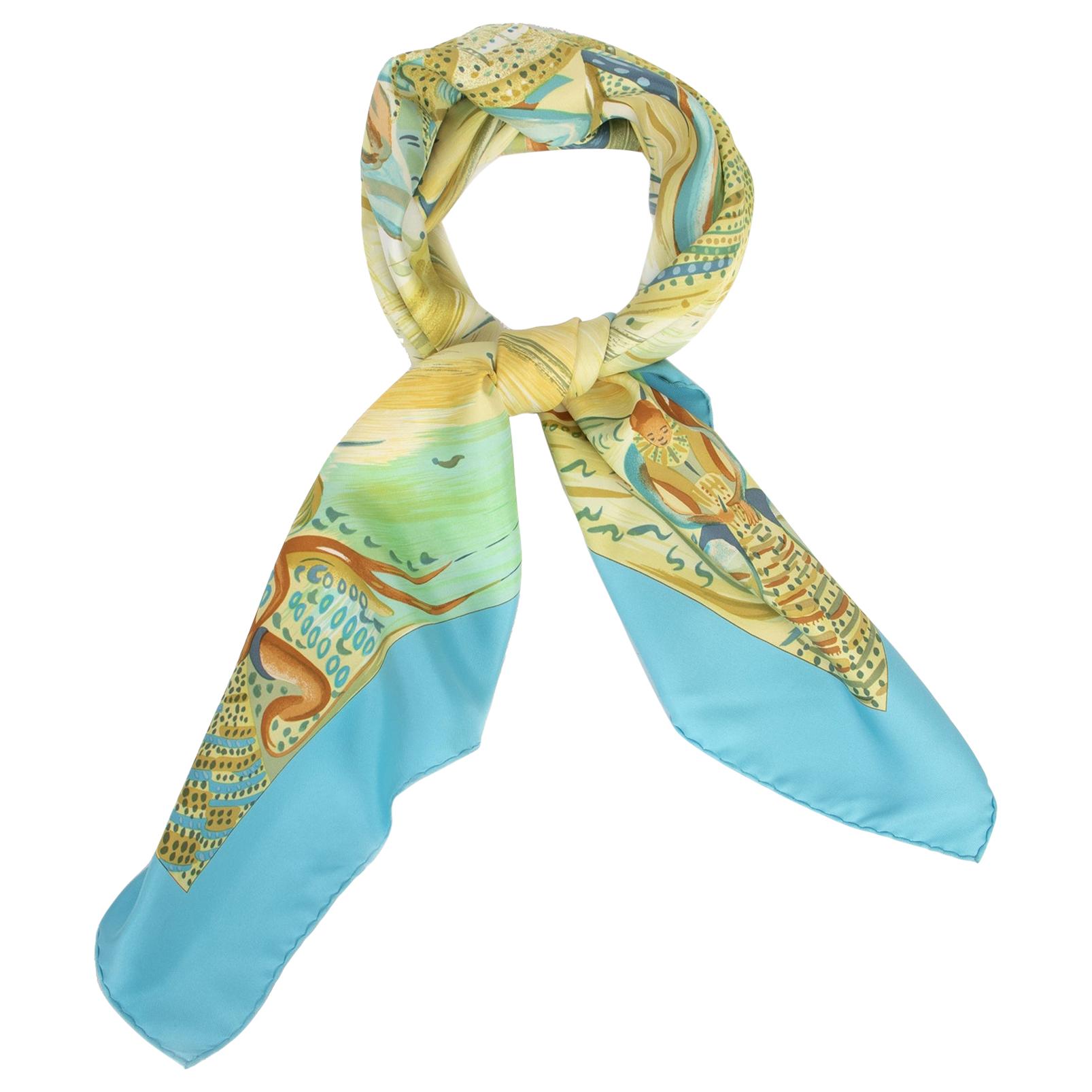 Hermes "Christopher Columbus" Vintage Multicolored Damask Silk Scarf at