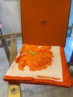 Hermès “Les Pivoines” Silk Scarf with Original Box